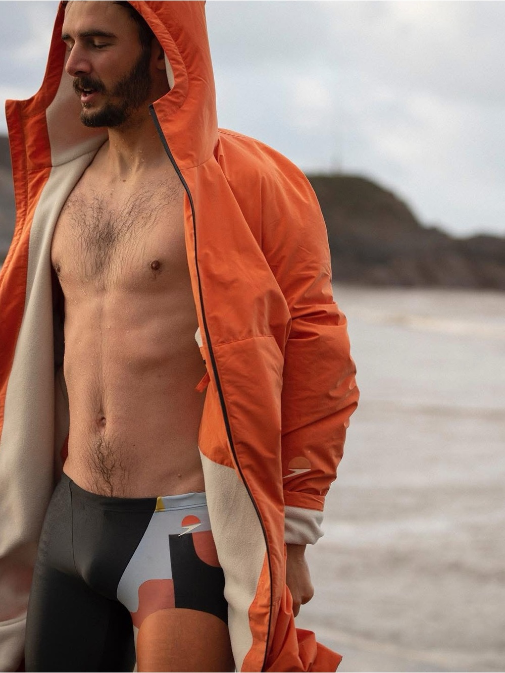 Speedo Orange Hooded Parka Style Change Robe Jacket Coat with Cream Lining